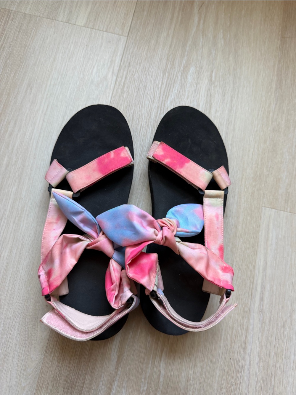 Loeffler Randall Pink and Blue Tie-Dye Knot Sandals